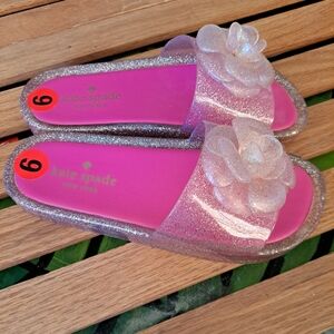 Kate Spade Jellies, Slides, Sandals. Clear With Glitter. Jelly bow w/Spade gem
